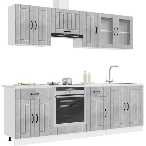 vidaXL Ensemble de 8 meubles de cuisine "Lucca" en bois d'ingénierie gris béton (1/5)