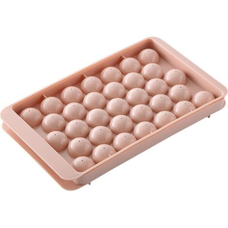 Kunststoff-Eiswürfelform, Gitter, Tablett mit Deckel, Küchenhelfer, DIY, runde Kugel, rautenförmige Eisform, Heimbar, Rosa