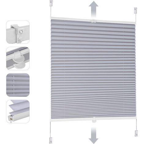 Sekey Plissee ohne Bohren Verdunkelung, Fenster Plissee Klemmfix Jalousie, Verspannt Blickdicht Sonnenschutz Fensterollo, Blaugrau, B x H: 80 x 150 cm