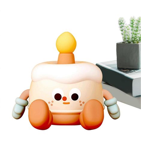 Veilleuse en forme de gâteau d'anniversaire pour enfants, lampe de bureau LED douce au toucher avec support pour téléphone, rechargeable par USB, 8 heures, portable, pour tables (1/5)