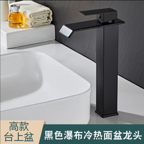 Factory direct price copper core countertop basin/washbasin/hand basin/washbasin hot and cold water faucet/bathroom faucet - black straight spout - tall model