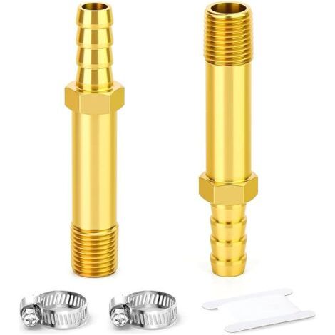 Pair 2 pièces raccord de tuyau en laiton à embout long, filetage mâle 1/8\" BSP, longueur 10 mm cannelé - rallonge 75 mm cannelée connecteur droit carburant gaz eau air (1/5)