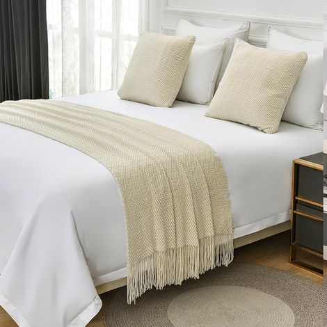 Camino de cama LuxeSolid King con borlas - 60 x 180 cm, doble grosor, colores resistentes, para decorar salones y habitaciones de hotel. (1/5)