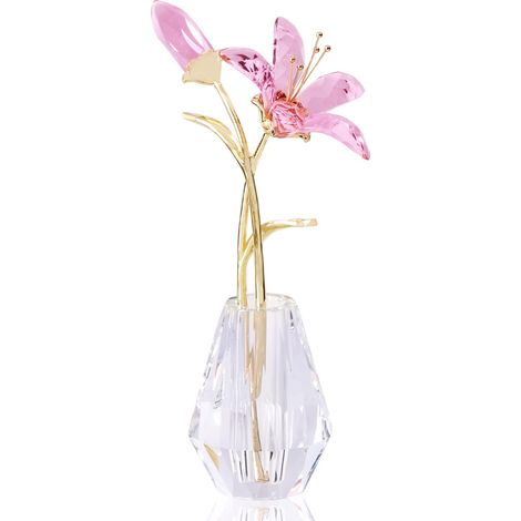 Figurine de Fleur de lys en Cristal avec Vase, Faite à la Main, Cadeau de Mariage pour Couple, décorations de fête à la Maison (lys Rose) (1/5)