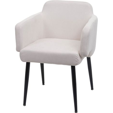 Sedia poltroncina con braccioli da interni elegante moderno HHG-073 legno tessuto avorio bianco