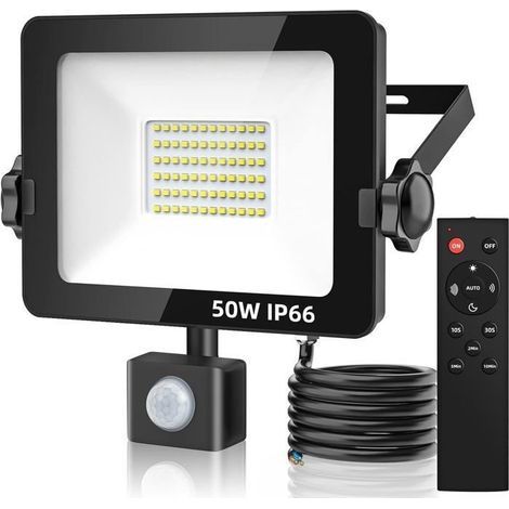 50W Projecteur LED Exterieur Detecteur de Mouvement, IP66 Etanche Spot LED Extérieur avec Télécommande, 4500LM Projecteur Eclairage (1/5)