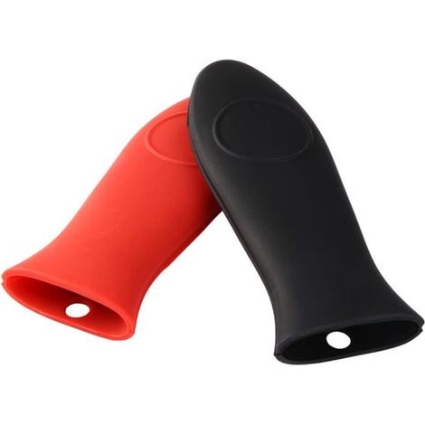 Paquete de 4 piezas: fundas de silicona antiescaldaduras para mangos de ollas，ligeras y termoaislantes，de uso universal (2 negras + 2 rojas)