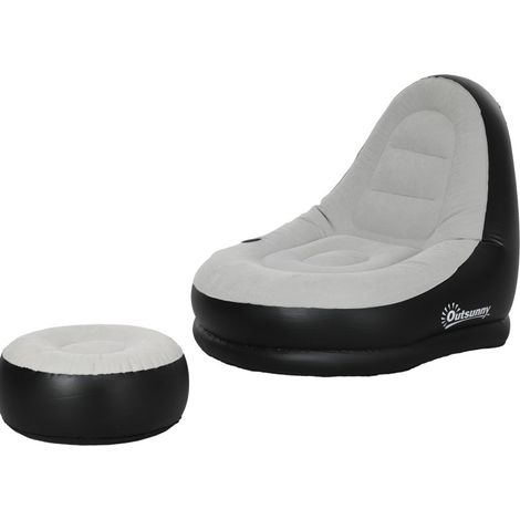 Fauteuil gonflable avec repose-pieds en plastique gris clair 125 x 100 x 87 cm (1/5)