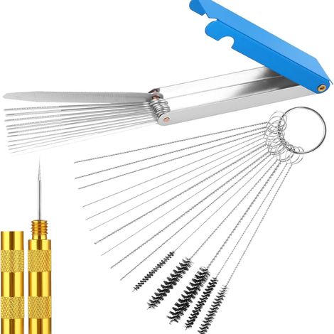 Kit de nettoyage 4 en 1 pour éliminer les dépôts de carbone : 13 fils de nettoyage en acier inoxydable, 5 brosses en nylon, 10 aiguilles de nettoyage et un pic pointu. Idéal pour l’entretien des motos (1/5)
