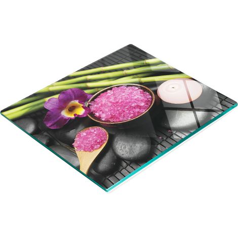 Tabla de cocina de vidrio templado con gr谩ficos de orqu铆deas y piedra zen, 60x52 cm. (1/5)