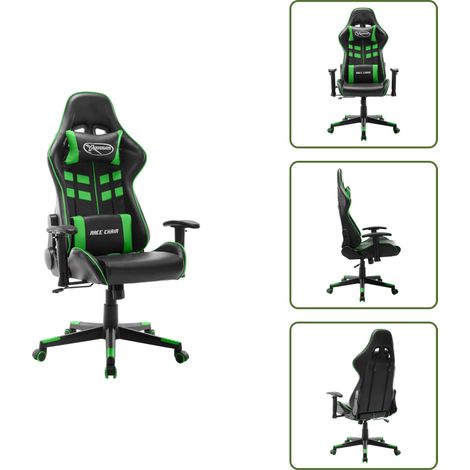 Silla de escritorio - vidaXL Silla de gaming de cuero sintético negro y verde - Silla de gamer