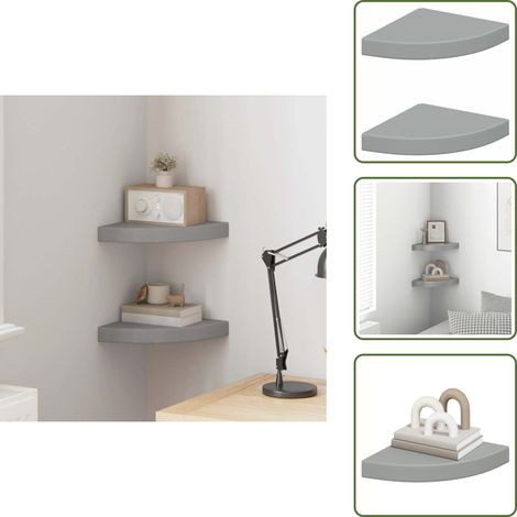 Eck-Schweberegale 2 Stk. Grau 25x25x3,8 cm MDF - Eckregal - Wandregal - Schwebender Regal - Graues Regal - Wohnwandregal (1/5)