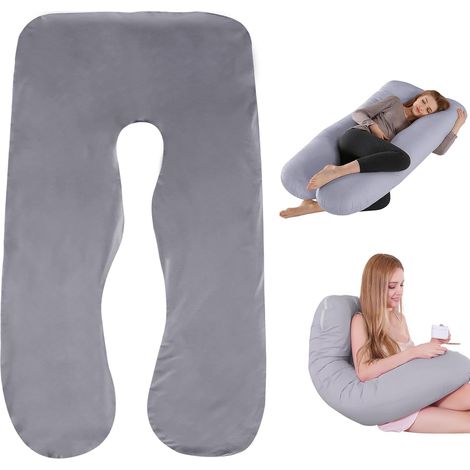 Taie Oreiller Grossesse U - 1 Pièce - Velours Cristal - Housse Amovible Lavable - Pour Allaitement Et Sommeil Latéral - Gris 140x80cm (1/5)