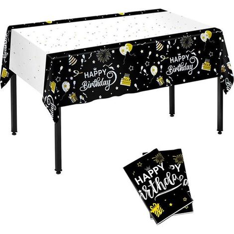 Mantel de cumpleaños，2 piezas，2 piezas，manteles para fiestas，274 x 137 cm，blanco y negro，mantel para fiestas，impermeable y resistente al aceite (1/5)