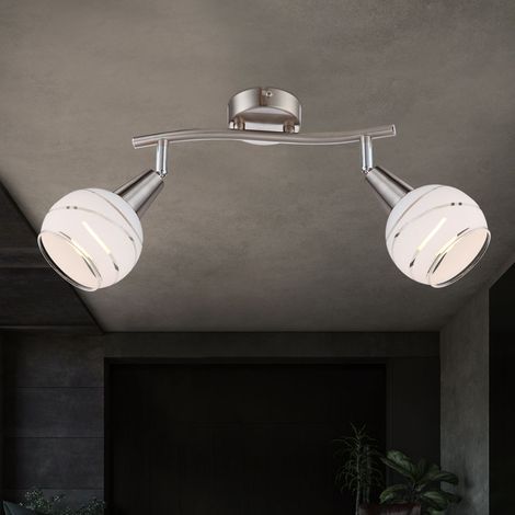 Plafonnier LED 2 ampoules spot mural spot en verre satiné 2 spots orientables, nickel mat, 2x 4W 400Lm blanc chaud, LxP 28x9,7 cm
