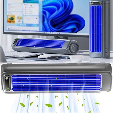 Climatiseur portable rechargeable, 150 BTU, 2000 mAh, autonomie de 12 heures, trois vitesses de vent, compact, parfait pour la chambre et le bureau (1/5)