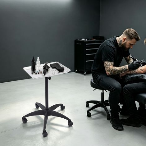 Plateau de Tatouage - Chariot de Salon à Roulettes - Aluminium - Réglable en Hauteur - Pour Chariot Dentaire et Coiffure (1/5)