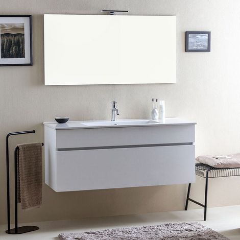 Mueble De Baño Moderno Blanco Con Lavabo De 120 Cm Y Espejo Sole (1/5)