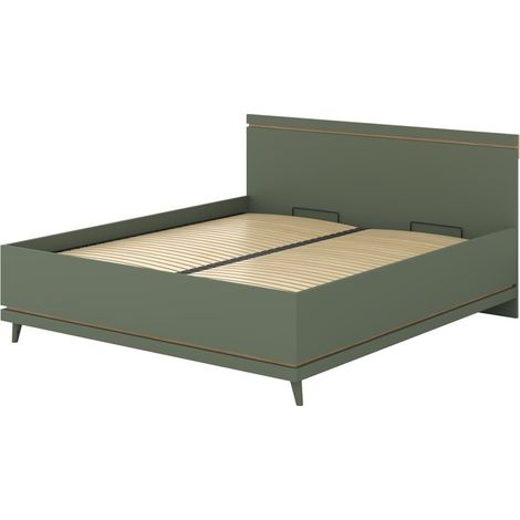 Bett mit Lattenrost NOKI – 180x200 cm grün und Holz – Skandinavischer Stil