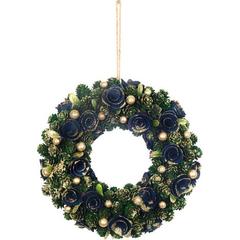 Weihnachtskranz MagicHome, hängend, grün-blau-golden, 29 cm (1/3)