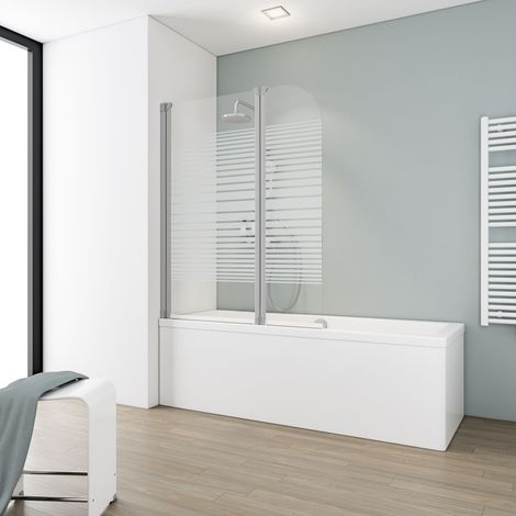 Schulte – Pare-baignoire pliant 114 x 140 cm – Verre de sécurité 3 mm – Paroi pivotante 2 volets – Décor rayures horizontales – Profilé alu