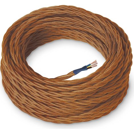 Amarcords - Cavo elettrico tessile colore WHISKY, trecciato, seta, 20 metri, con messa a terra 3x0,75mm - Filo rivestito in tessuto colorato vintage per lampade lampadari applique e abat jour. (1/4)