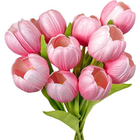 Tulipes artificielles roses et blanches 10 pièces – Fleurs artificielles 35 cm avec tiges flexibles Soft Touch – Pour décoration de table arrangements DIY maison bureau et fêtes (1/5)