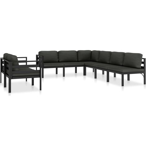 8-tlg. Garten-Lounge-Set mit Kissen Aluminium Anthrazit