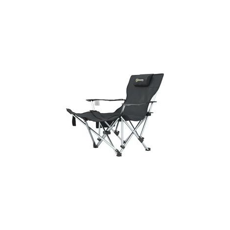 Chaise de camping pliante et inclinable avec repose-pieds, appui-tête et porte-gobelet amovibles, noire (1/5)