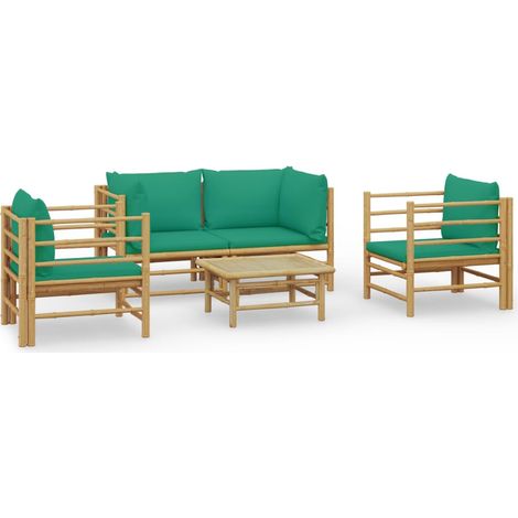 Maison Exclusive - 5-tlg. Garten-Lounge-Set mit Grünen Kissen Bam