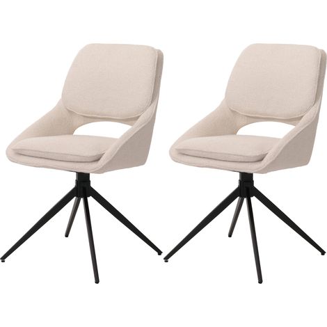 Set 2 sedie pranzo HHG-612, cucina, posizionamento automatico girevole, stoffa/tessuto bouclé (540g/m²), avorio