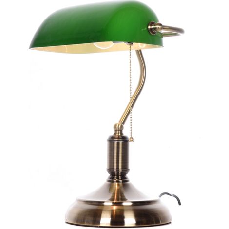 Banker-Schreibtischlampe, grün, Messing (1/3)