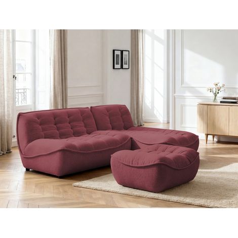 BOBOCHIC - Canapé d'angle fixe modulable SERENA tissu chiné avec pouf Rouge (1/5)