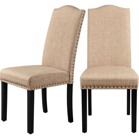 Homevive 2pcs Sillas de Comedor Juego de Silla de Cocina Tapizada en Tela Pack 2 Respaldo Alto con Patas de Madera para Cocina Restaurante Comedor Salon Beis (1/5)