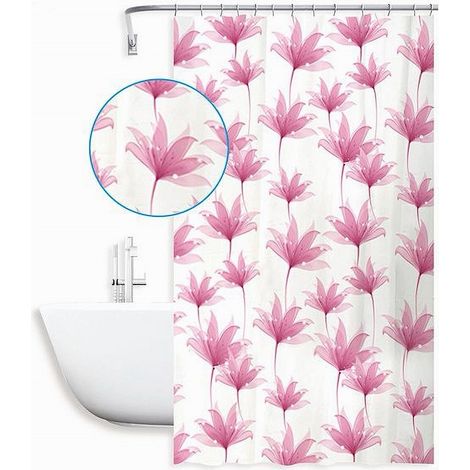 Trade Shop - Tenda Doccia Antimuffa Impermeabile 180x200 Cm Con Anelli Bagno Fiori Rosa 59803 - (1/3)