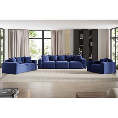 Sofaset Designersofas MEGAN 3-2-1 in Stoff Salvador Dunkelblau (1/4)