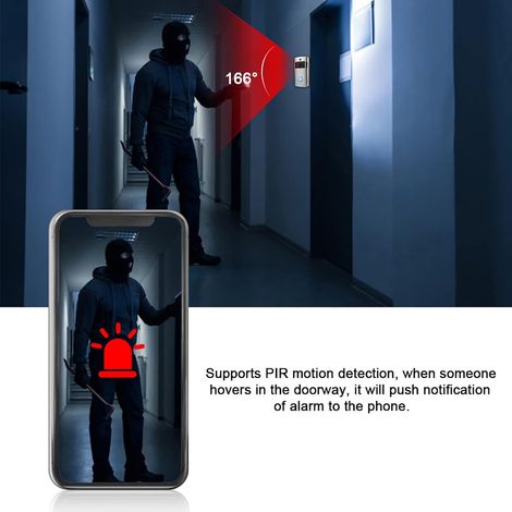 Sonnette sans Fil avec cameraIntelligente, Caméra de Sonnette Vidéo sans Fil WiFi avec Détecteur de Mouvement, Caméra de Sécurité WiFi 2,4 GHz avec Résolution 1280, Autonomie de 6 Mois MNS (1/4)
