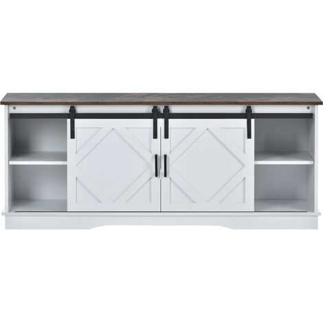 TV-Möbel 150 x 40 x 60 cm Weiß und Braun mit 2 Schiebetüren und verstellbaren Regalböden (1/5)