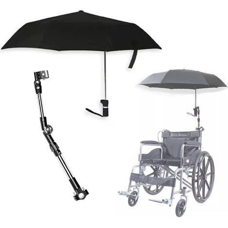 Parapluie pour fauteuil roulant avec support – Pare-soleil pour fauteuil roulant – Support réglable pour parasol excentrique coupe-vent (1/5)