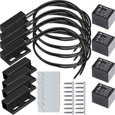 4 Kits Interrupteur Contact Magnétique NC NO 5V 12V 24V 230V Sécurité Porte Fenêtre Alarme
