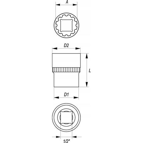 DOUILLE CANNELÉE 1/2'' 14 MM COURTE
