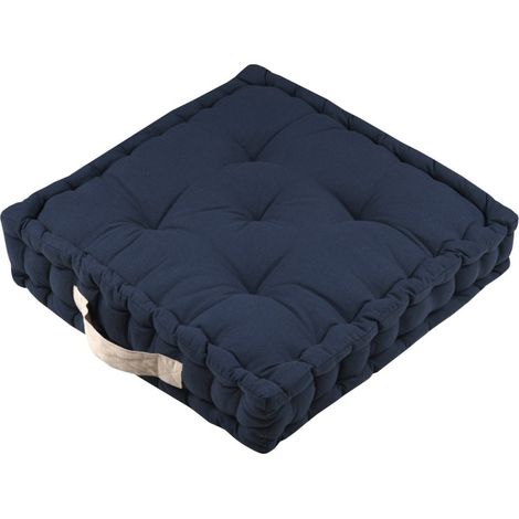 Coussin de sol 45x45x10cm marine et lin 100% coton