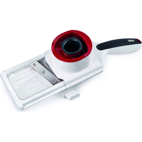 Zyliss E900040 Easy Control Affettaverdure Palmare, Plastica, Acciaio Inossidabile, Bianco, Grigio, Rosso, Tagliaverdure Mini Mandolino, Lavabile in Lavastoviglie (1/5)