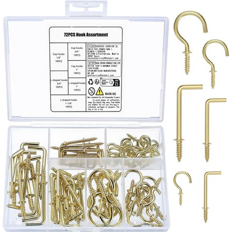 72 Pcs Crochet à Visser: 38 Crochet de Plafond Bois, 34 Crochets à Vis à Angle Droit, Crochets à Visser, Crochets Vis Charge Lourde, Crochets Carrés à Visser pour Suspendre Plantes Lanternes Tasse (1/5)