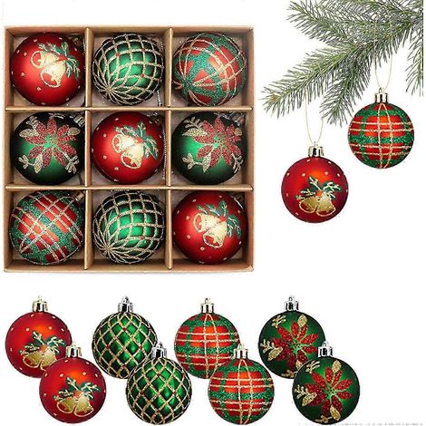 Lot de 9 boules de Noël, 60 mm, décorations incassables pour sapin, à suspendre. (1/5)