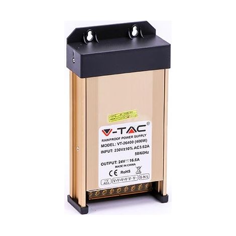 V-TAC VT-26400 Alimentation LED SLIM 400W DC 24V 16.6A 3 sorties corps en métal IP45 - SKU 3265 (1/5)
