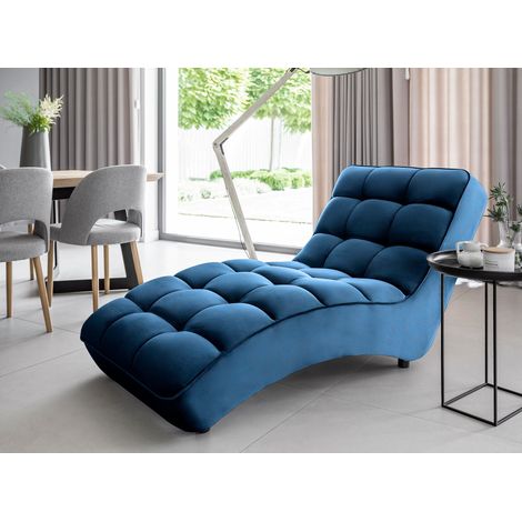 Les Tendances – Chaise longue d'intérieur velours capitonné – Assise généreuse en mousse HR – Dimensions 85x170x85 cm – Bleu nuit