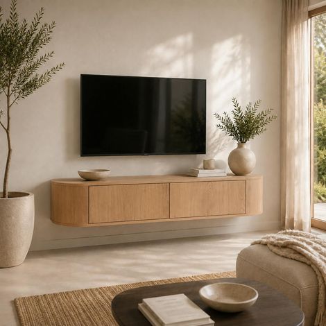 Meuble TV suspendu en chêne clair 2 portes LOREN (1/5)