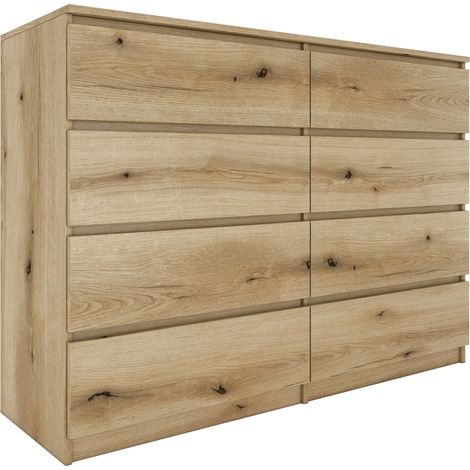 Topeshop – Commode enfant 8 tiroirs 97x138x40 cm – Corps en panneau de particules laminé – Finition aspect bois – Design minimaliste (1/5)
