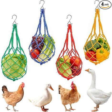 Mangeoire Poule, Mangeoire Poules Anti Nuisible, Perchoir Poule Accessoires Poulailler Suspension, Filets d'alimentation avec Crochet, Mangeoires à Poulet, pour Légumes, Fruits, Volaille (1/5)